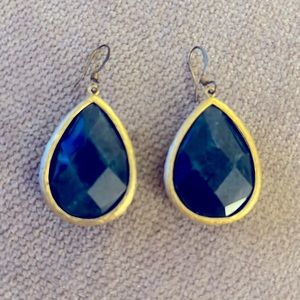 Bezel set Lapis Lazuli / gold teardrop earrings